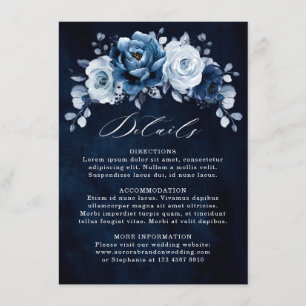 Cartão De Informações Detalhes de Casamento Floral Azul Navy Slate Empoe
