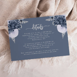 Cartão De Informações Detalhes de Casamento Floral Azul Prateado Empoeir