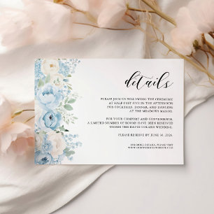 Cartão De Informações Detalhes de Casamento Floral Boho Azul Empoeirado