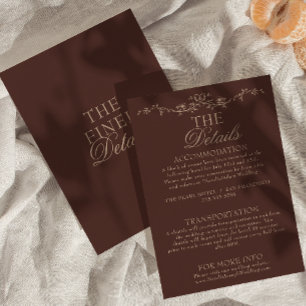 Cartão De Informações Detalhes de Casamento Floral Boho Marrom Chocolate
