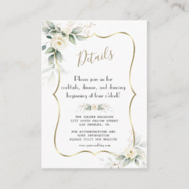Cartão De Informações Detalhes de Casamento Floral Branco com Aguarela