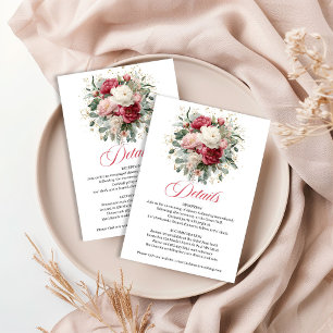 Cartão De Informações Detalhes de Casamento Floral Burgundy Blush Suave