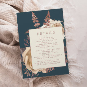 Cartão De Informações Detalhes de Casamento Floral Chique Marfim Dourado