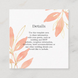 Cartão De Informações Detalhes de Casamento Floral de Cor de Água Pêsseg