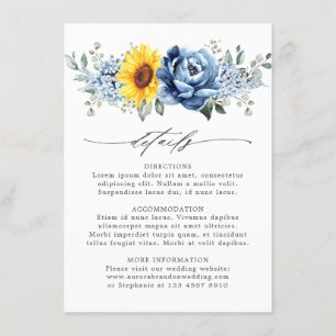 Cartão De Informações Detalhes de Casamento Floral de Girassol Dusty Blu