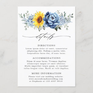 Cartão De Informações Detalhes de Casamento Floral de Girassol em Azul D