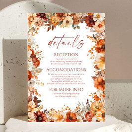 Cartão De Informações Detalhes de Casamento Floral de Outono Elegante Rú