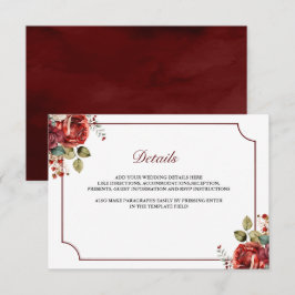 Cartão De Informações Detalhes de Casamento Floral de Rosas Vermelhas Ro