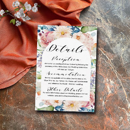 Cartão De Informações Detalhes de Casamento Floral de Script Manuscrito
