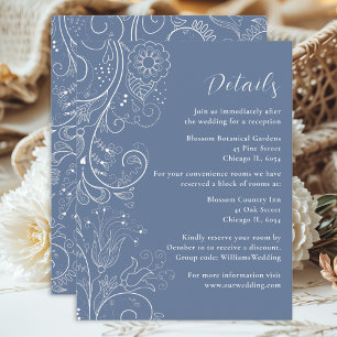 Cartão De Informações Detalhes de Casamento Floral Elegante Azul Empoeir