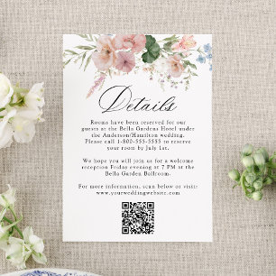 Cartão De Informações Detalhes de Casamento Floral em Aquarela Romântica
