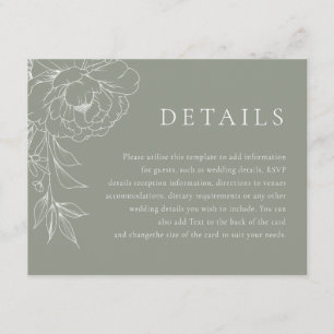 Cartão De Informações Detalhes de casamento floral em arte linear branca
