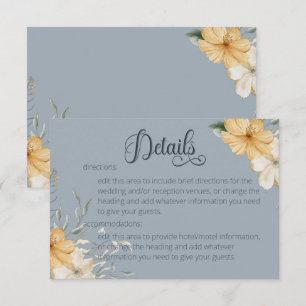 Cartão De Informações Detalhes de casamento floral em azul, amarelo e br