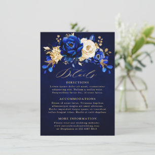 Cartão De Informações Detalhes de casamento floral em azul real amarelo