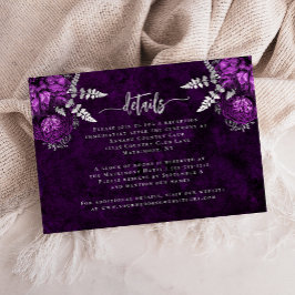 Cartão De Informações Detalhes de Casamento Floral em Roxo Prateado Scri