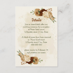 Cartão De Informações detalhes de casamento floral em tom de terra de te