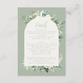 Cartão De Informações Detalhes de Casamento Floral em Verde Salvia Eucal