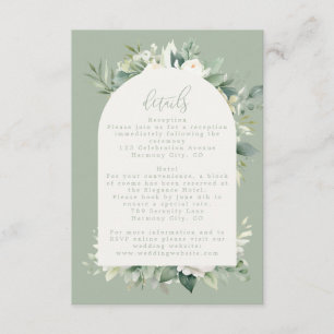 Cartão De Informações Detalhes de Casamento Floral em Verde Salvia Eucal