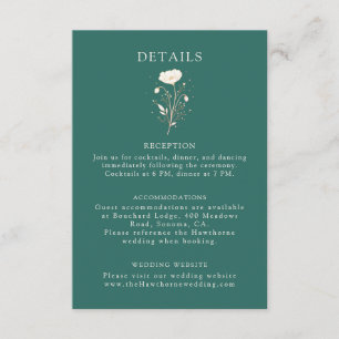 Cartão De Informações Detalhes de Casamento Floral Esmeralda Elegante