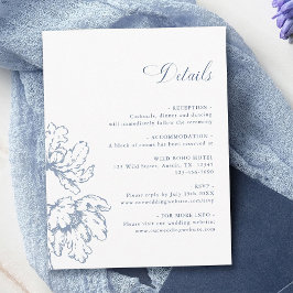 Cartão De Informações Detalhes de Casamento Floral Francês Azul Empoeira
