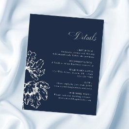 Cartão De Informações Detalhes de Casamento Floral Francês Azul Marinho