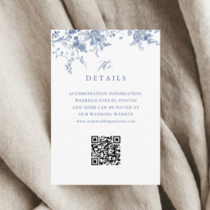 Cartão De Informações Detalhes de Casamento Floral Francês Toile Azul Em
