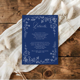 Cartão De Informações Detalhes de Casamento Floral Francês Vintage Azul