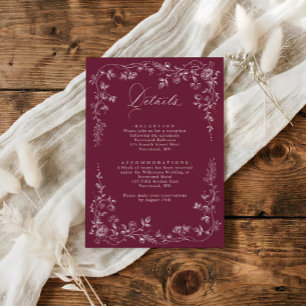 Cartão De Informações Detalhes de Casamento Floral Francês Vintage Vinho