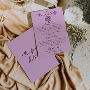 Cartão De Informações Detalhes de Casamento Floral Lilás Burgundy Desenh