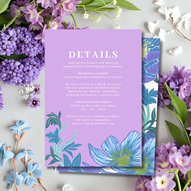 Cartão De Informações Detalhes de Casamento Floral Lilás e Pastel Roxo (Criador carregado)
