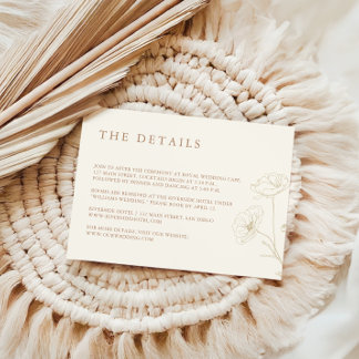 Cartão De Informações Detalhes de casamento floral marfim minimalista ta