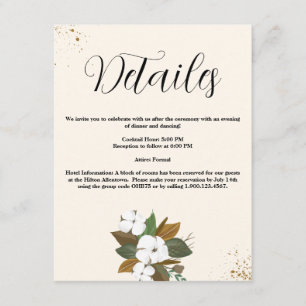 Cartão De Informações Detalhes de Casamento Floral Marrom e Creme Chic