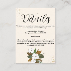 Cartão De Informações Detalhes de Casamento Floral Marrom e Creme Chic