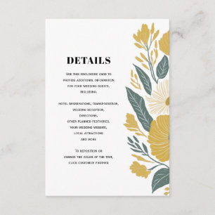 Cartão De Informações Detalhes de casamento floral moderno amarelo Butte