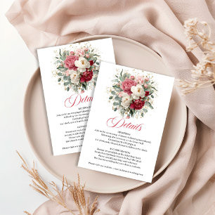 Cartão De Informações Detalhes de Casamento Floral Ouro Clássico Borgonh