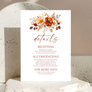 Cartão De Informações Detalhes de Casamento Floral Outono Elegante Rústi