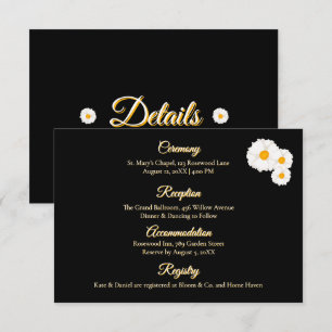 Cartão De Informações Detalhes de Casamento Floral Preto