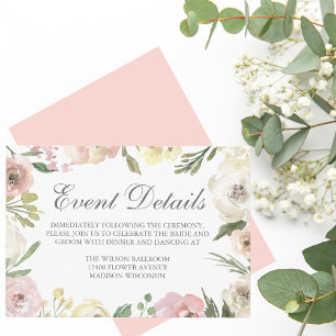 Cartão De Informações Detalhes de Casamento Floral Rosa Elegante de Peôn
