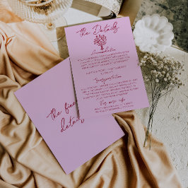 Cartão De Informações Detalhes de Casamento Floral Rosa Framboesa Desenh