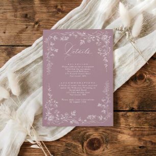 Cartão De Informações Detalhes de Casamento Floral Rosa Mauve Vintage Fr