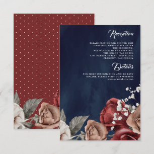Cartão De Informações Detalhes de Casamento Floral Rosa Vermelho Borgonh