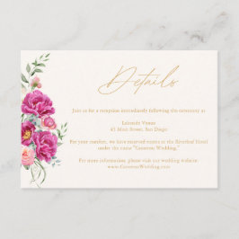 Cartão De Informações Detalhes de casamento floral rosa vibrante elegant