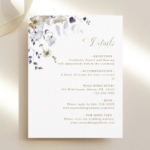 Cartão De Informações Detalhes de Casamento Floral Roxo Branco Dourado R