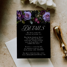 Cartão De Informações Detalhes de Casamento Floral Roxo Gótico Mal-humor