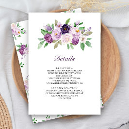 Cartão De Informações Detalhes de Casamento Floral Roxo Rústico