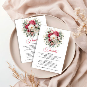 Cartão De Informações Detalhes de Casamento Floral Rústico em Dourado