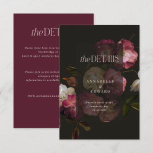 Cartão De Informações Detalhes de Casamento Floral Temperamental Burgund