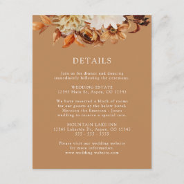 Cartão De Informações Detalhes de Casamento Floral Terracota Dourado de