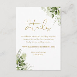 Cartão De Informações Detalhes de Casamento Floral Verde Chic com Letra 