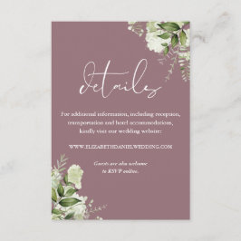 Cartão De Informações Detalhes de Casamento Floral Verde Oliva Elegante